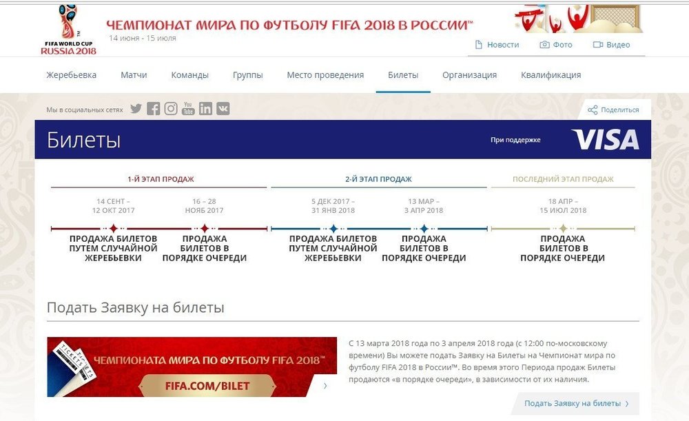 Купить билет на Чемпионат мира по футболу